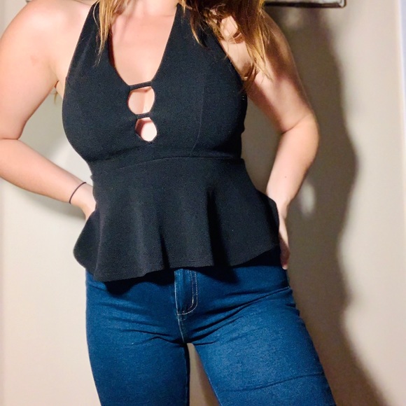 v-neck halter peplum top - Picture 1 of 5